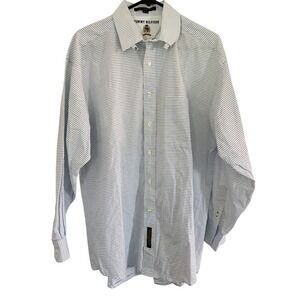 Vtg‎ Tommy Hilfiger Button Up Dress Shirt Blue White Crest Pinstripe Mens 16-33